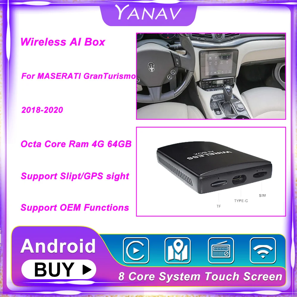 

Carplay Wireless Ai Box Dual Bluetooth Android For MASERATI GranTurismo 2018-2020 Auto Radio Multimedia Player Smart Box HDMI