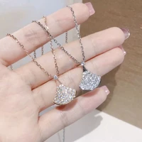 925 sterling silver female classic necklace chain white zircon simple elegant sector pendant necklace for women girl jewelry