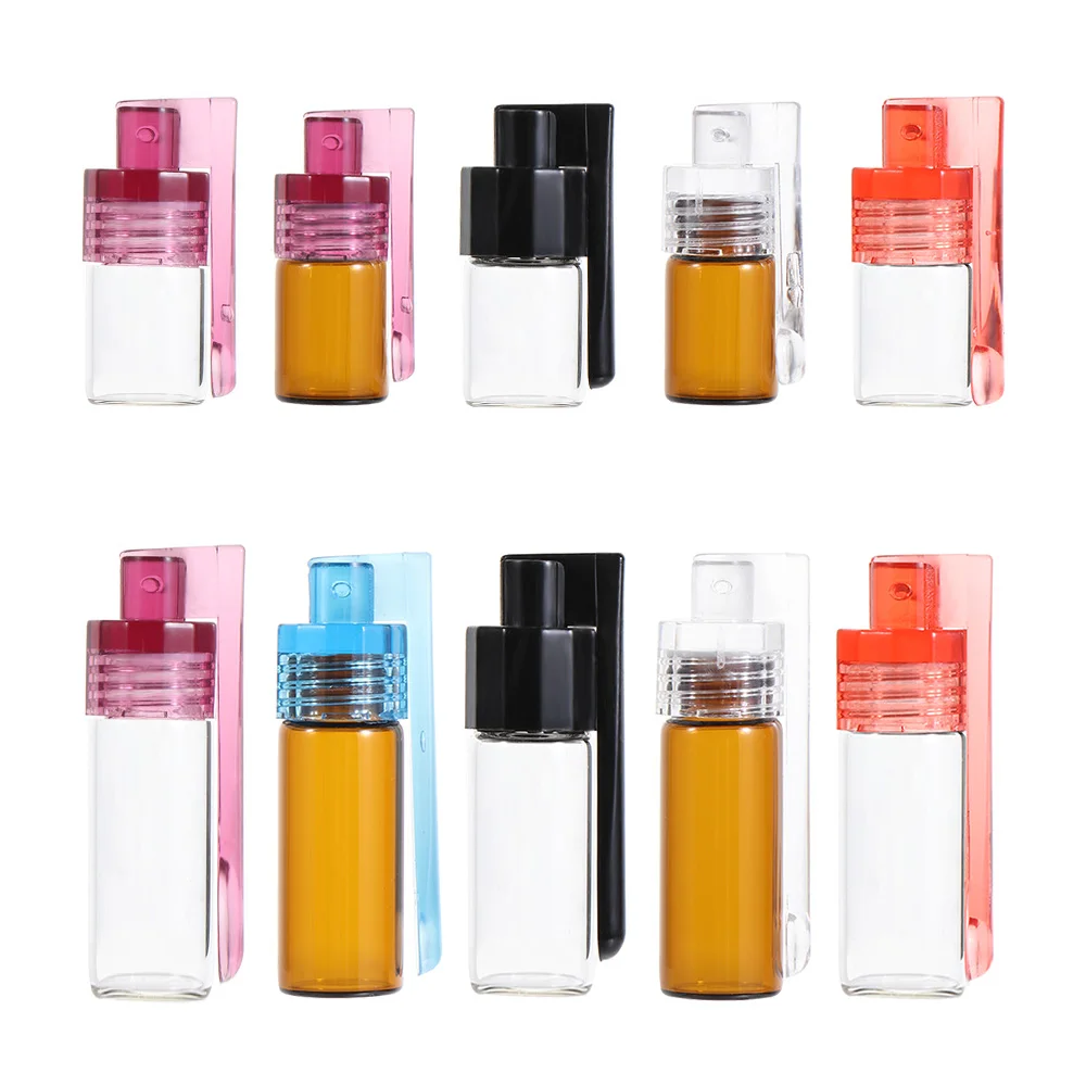 

1PC Portable Glass Pill Case Travel Storage Container Pill Box Glass Vial With Spoon Flip Random Color Refillable Bottle