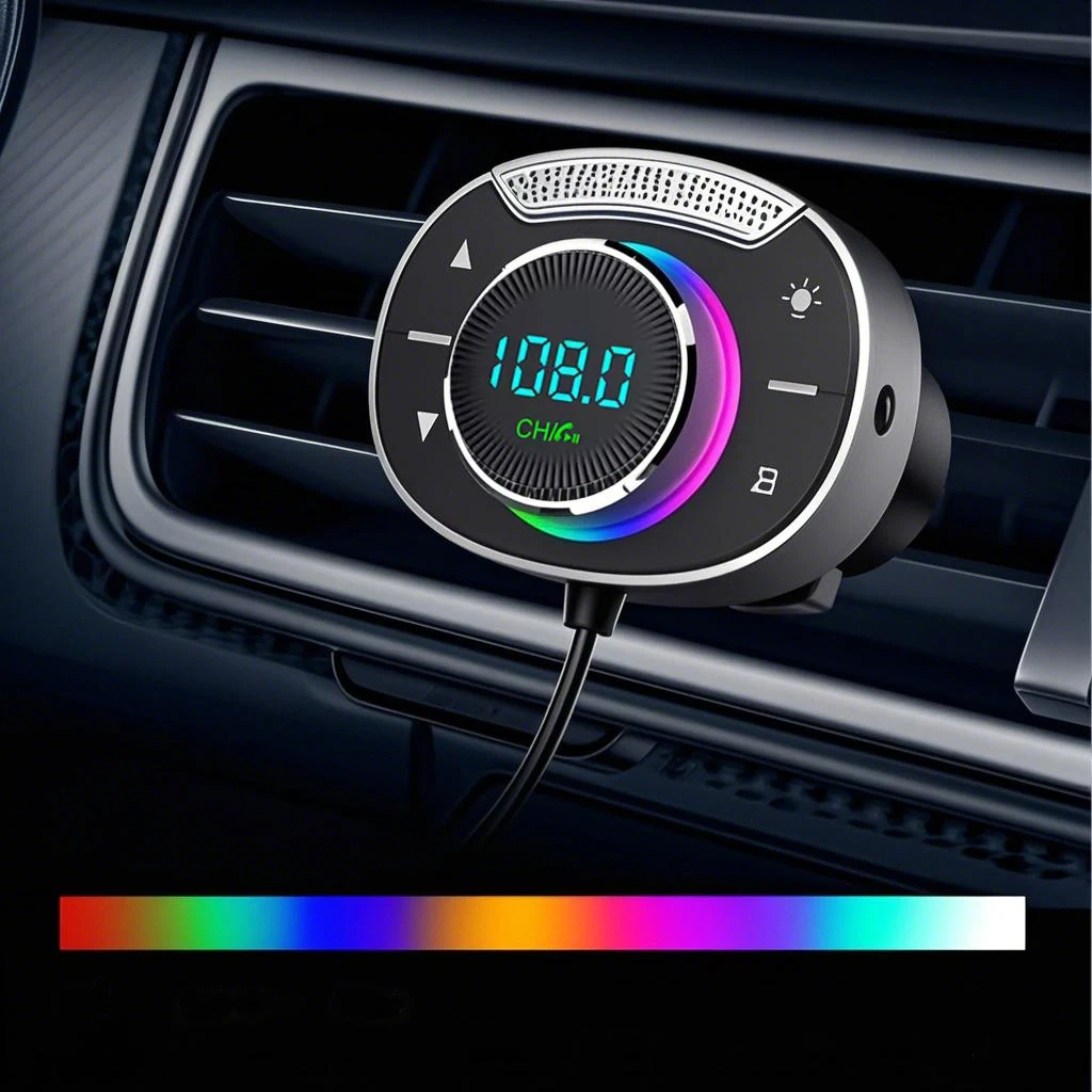 Фото Автомобильный FM-передатчик Bluetooth 5,3, разъем AUX 3,5 мм, комплект MP3-плеер с громкой связью, поддержка потоковой передачи музыки, автомобильный комплект №1
