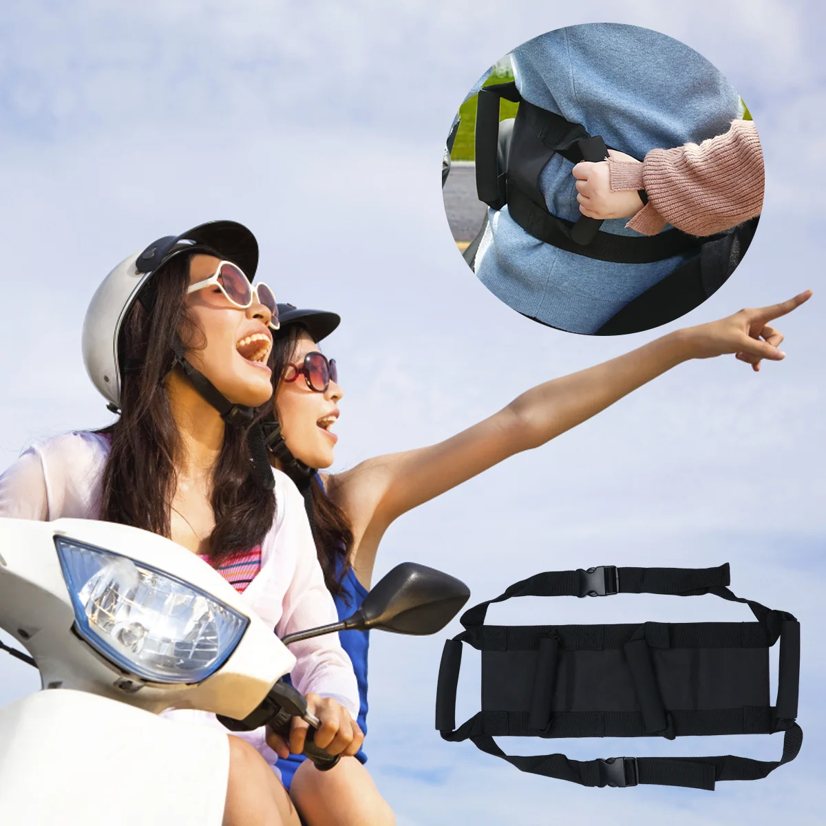 

Motorcycles For Kids Motorcycle Passenger Seat Belt Strap Safety Grasp 44.5X17.5X1cm Baby Black Adjustable Grasping