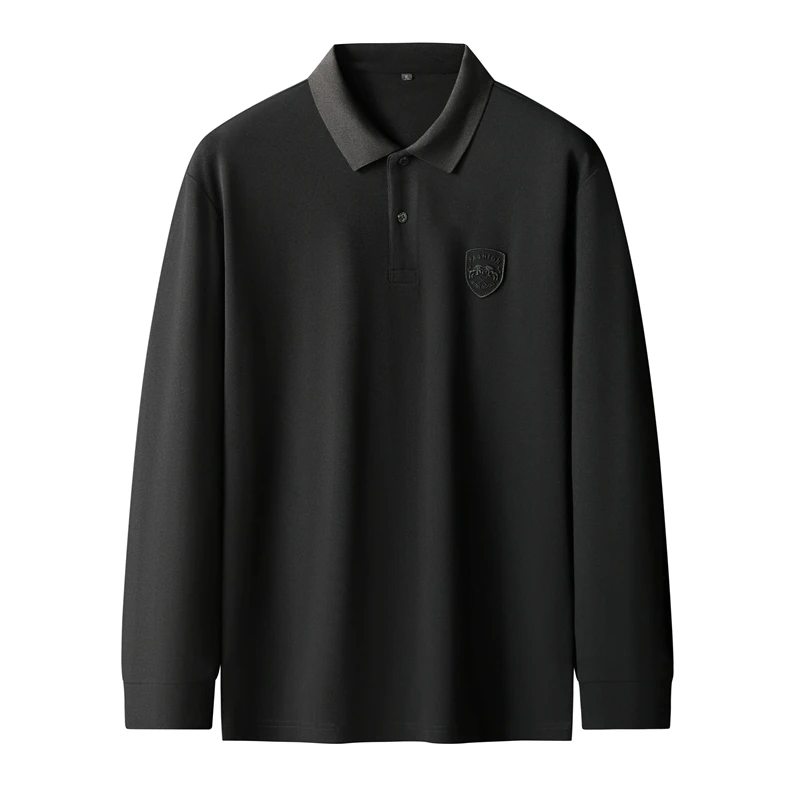 Рубашка-поло мужская с вышивкой Модный Топ длинным рукавом воротником лацканами