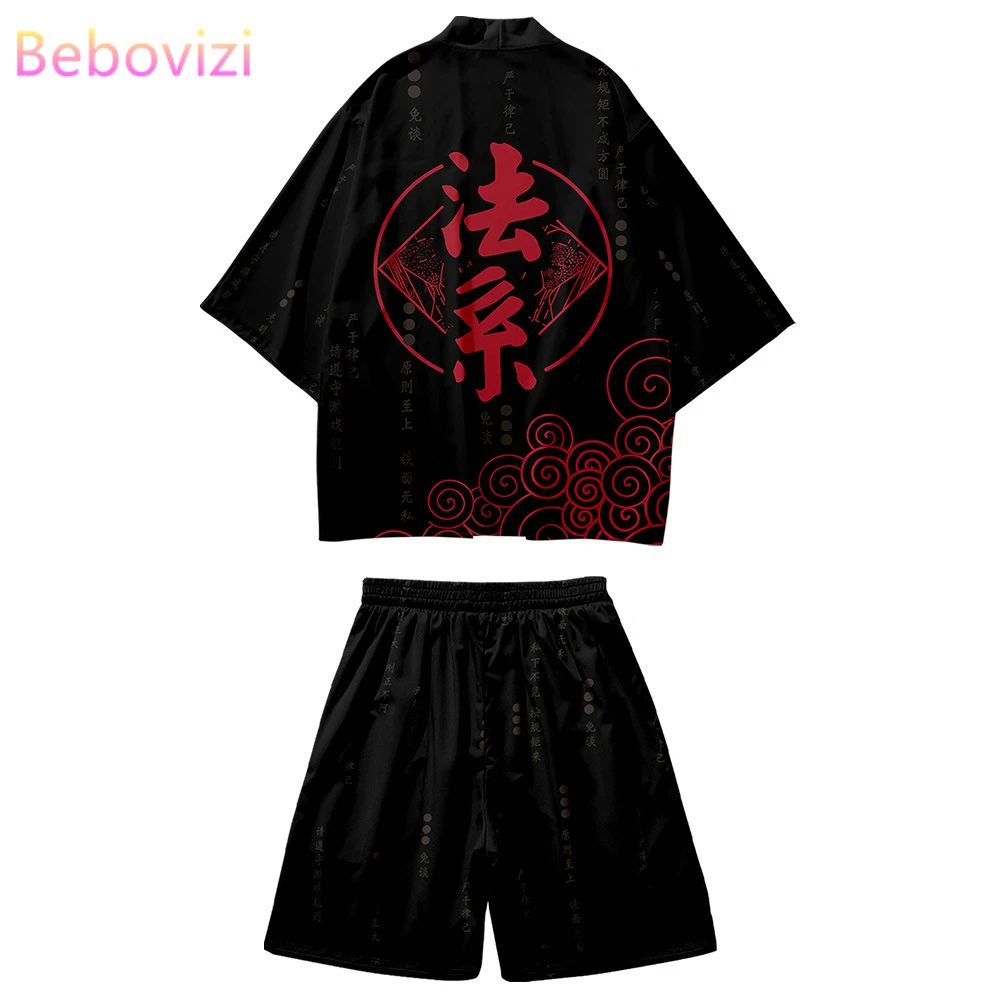 

Two-piece Suit Vintage Japanese Cardigan Women Men Cosplay Clothing Harajuku Samurai Kimono Shorts Sets Beach Yukata 4XL 5XL 6XL