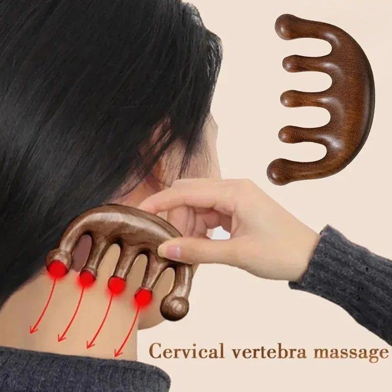 Massage Comb Head Massager Sandalwood Five Tooth Whale Scalp Scraping Body Tool