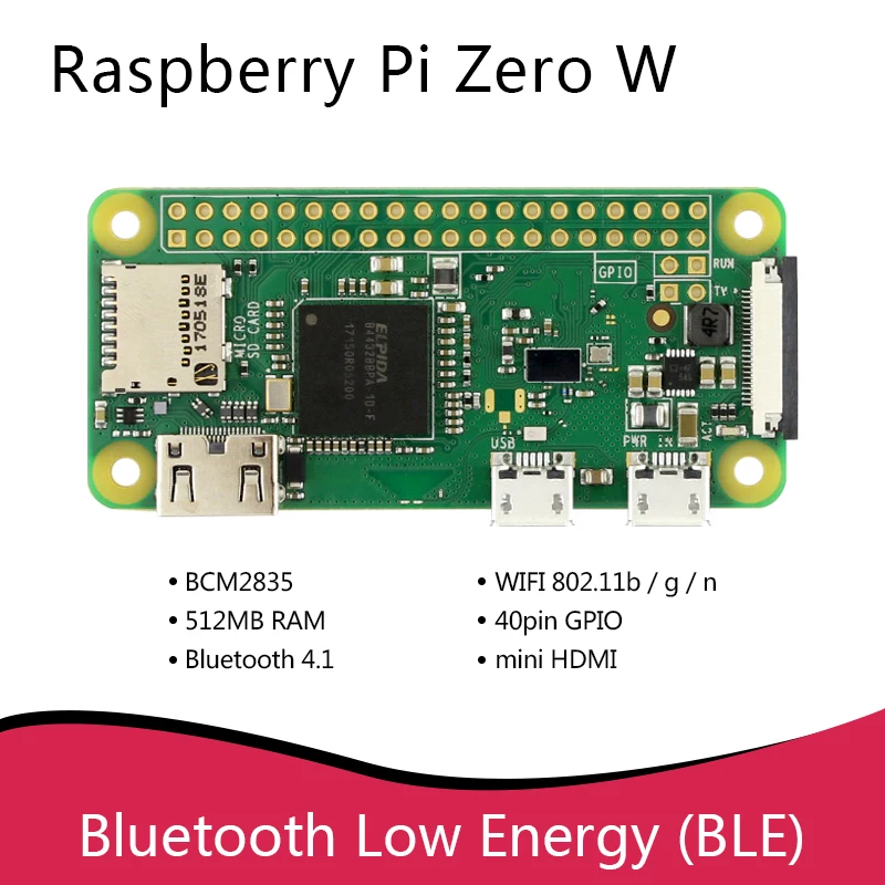 Оригинальная материнская плата Raspberry Pi Zero W, 1 ГГц, одноъядерный процессор, 512 МБ ОЗУ, Bluetooth, BLE и Wi-Fi, Pi 0, Zero WH, с контактным разъемом или фотоэлементом