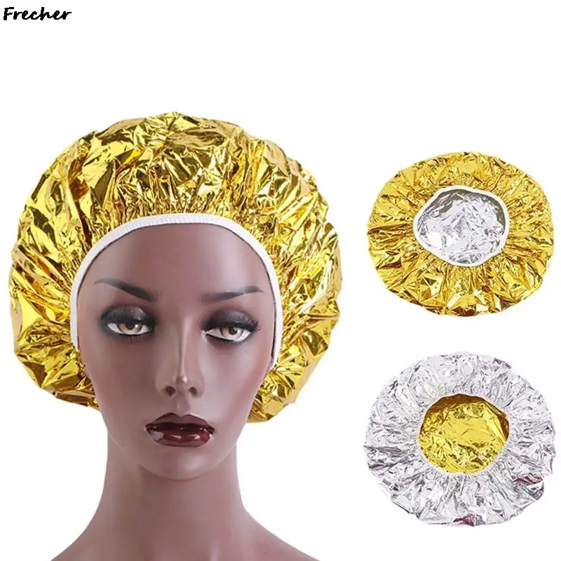 

Шапка для душа из золотой фольги, шапка для покраски волос в ванной, эластичные шапки для парикмахерских салонов, водонепроницаемые головные уборы для взрослых, шапка для салона красоты