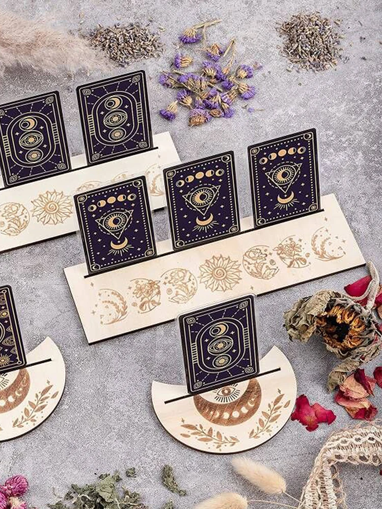 

2pcs Wooden Tarot Card Stand 10in & 5in Wood Card Display Holder Oracle Affirmation Card Display Tools Witch Divination
