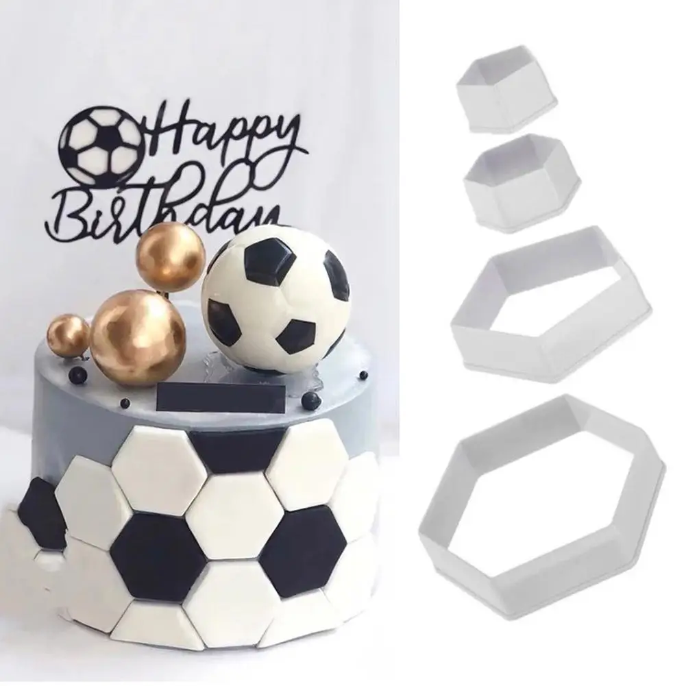 

4pcs Soccer Pattern Cake Cookie Molds Cutters Diy Hexagon Fondant Moulds Soccer Ball Cookie Cutter Football Cake Decorations