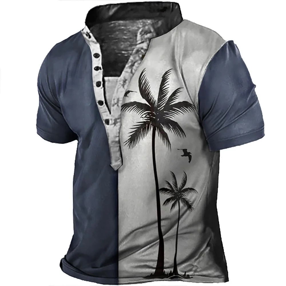 2023 Summer Men's T-shirt Six Grain Guckle V-neck 3D Print Cool Tops Retro Streetwear Plus Size Clothing