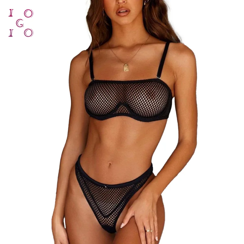 

GIOIO Underwear Women Lingerie Sexy Hot Nightwear See Through Temptation Transparent Solid Pajamas Hollow Out Erotic Straps 2PCS