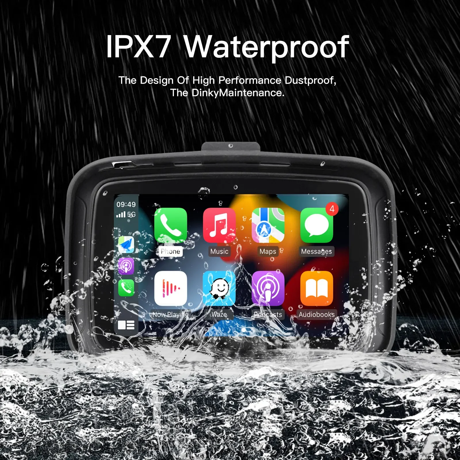 Autoabc 5-дюймовый IPS сенсорный экран портативный мотоцикл Carplay Android Auto GPS-навигация IPX7