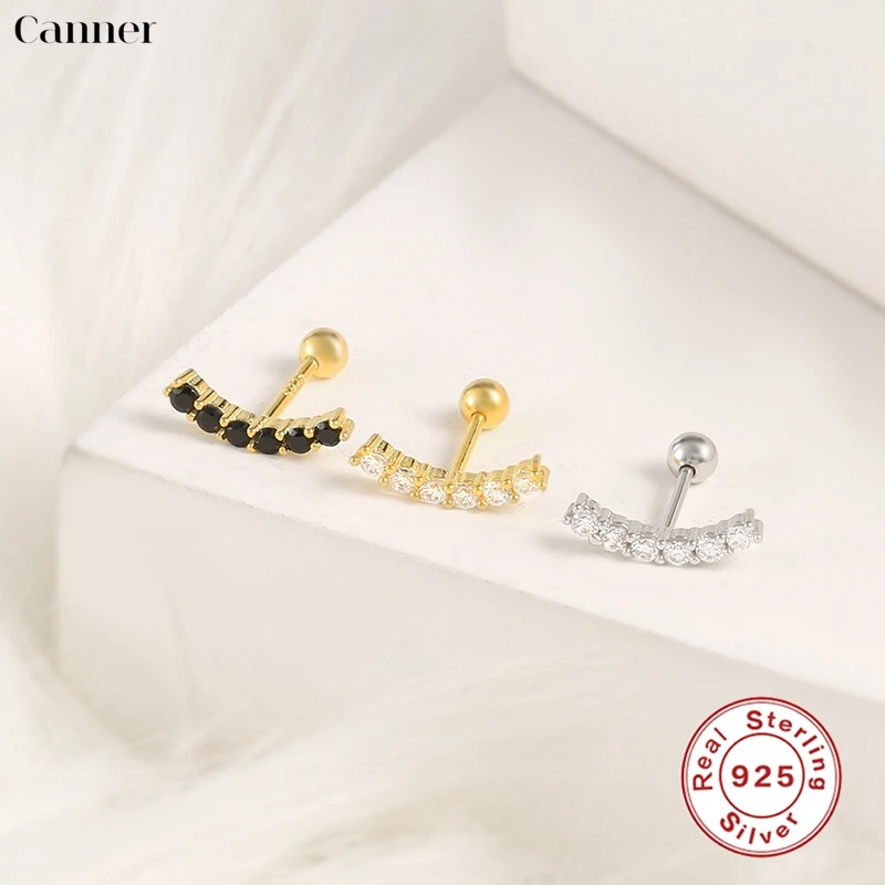 

CANNER 1pc Pavé Zircon Cartilage Piercing Stud Helix Jewelry Tragus Conch Rook Earlobe Screw Back 925 Silver Earrings For Women