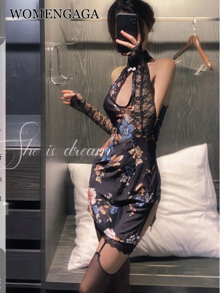 

Exotic Sweet TVVOVVIN Chinese Cheongsam Retro Halter Neck Mini Tank Dress Uniform Fashion Korean Women Tops 2022 MUE9