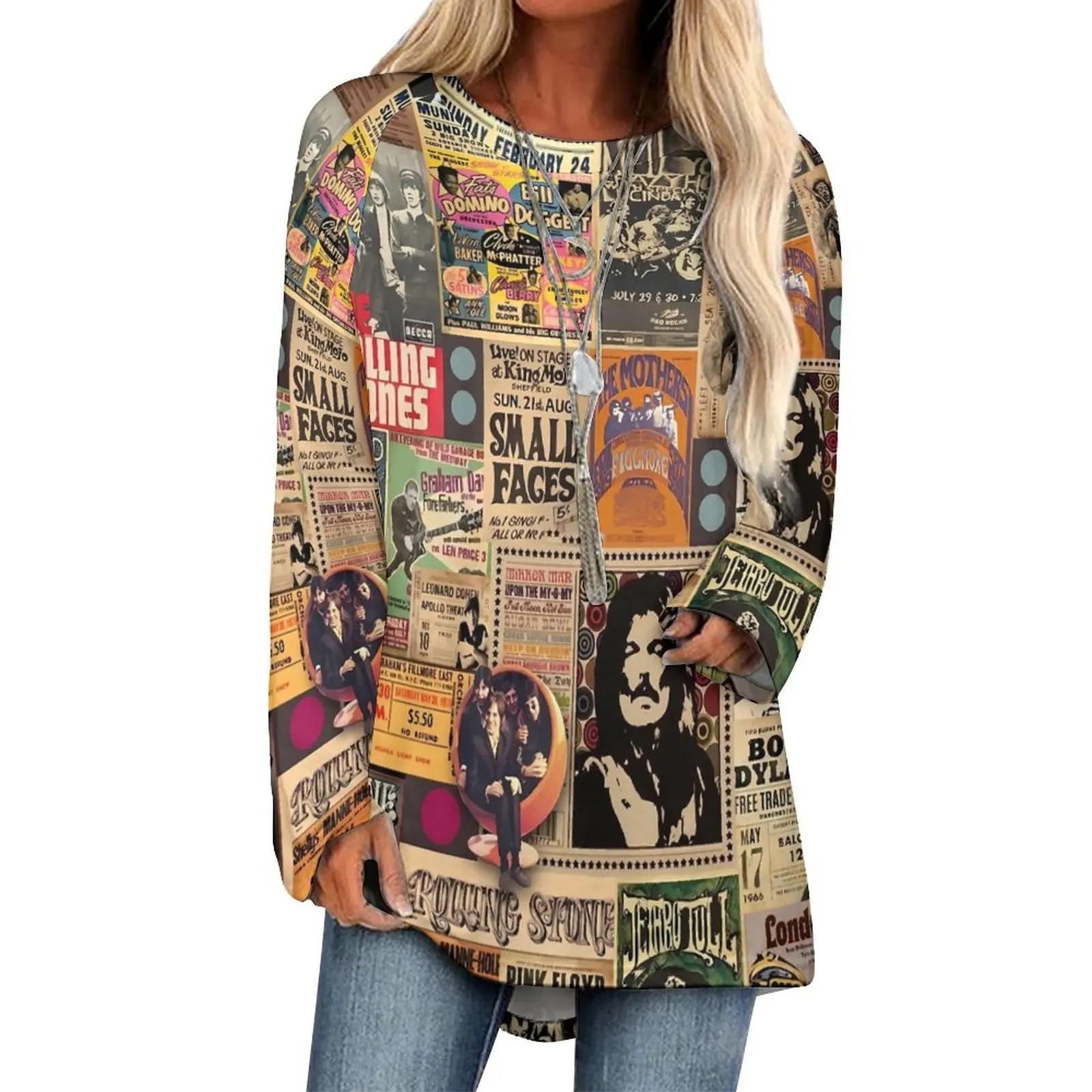 

Rock And Roll T Shirt Vintage Print Korean Fashion Long Sleeve T-Shirts Design Elegant Tee Shirt Ladies Autumn Tops 3XL 4XL 5XL
