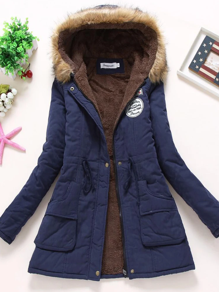 Ailegogo 2022 New Autumn Winter Women Cotton Jacket Padded Casual Slim Coat Emboridery Hooded Parkas Wadded Warm Overcoat