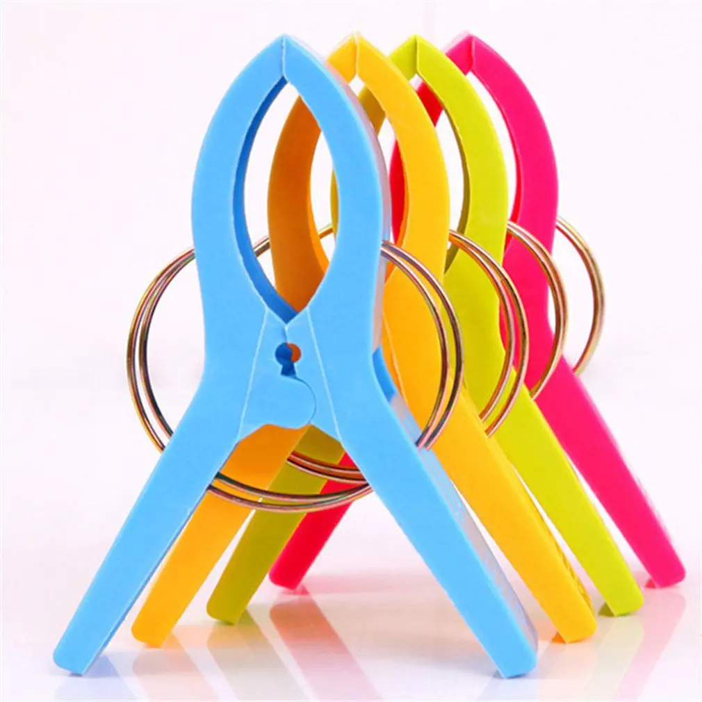 

4pcs Beach Towel Clip Bright Colors Clothes Peg Hanging Clips Jumbo Size Plastic Beach Towel Clamp Chair Towel Clamps Holder