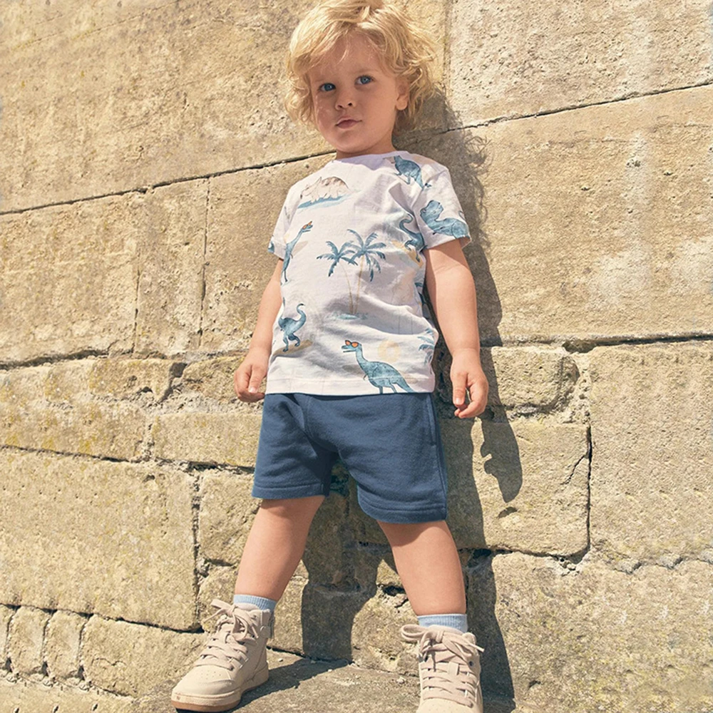 

Children's Clothing Set Dinosaur Print Summer Boy's Short-sleeved T-shirt Shorts Knitted Cotton High Quality Tops Pants