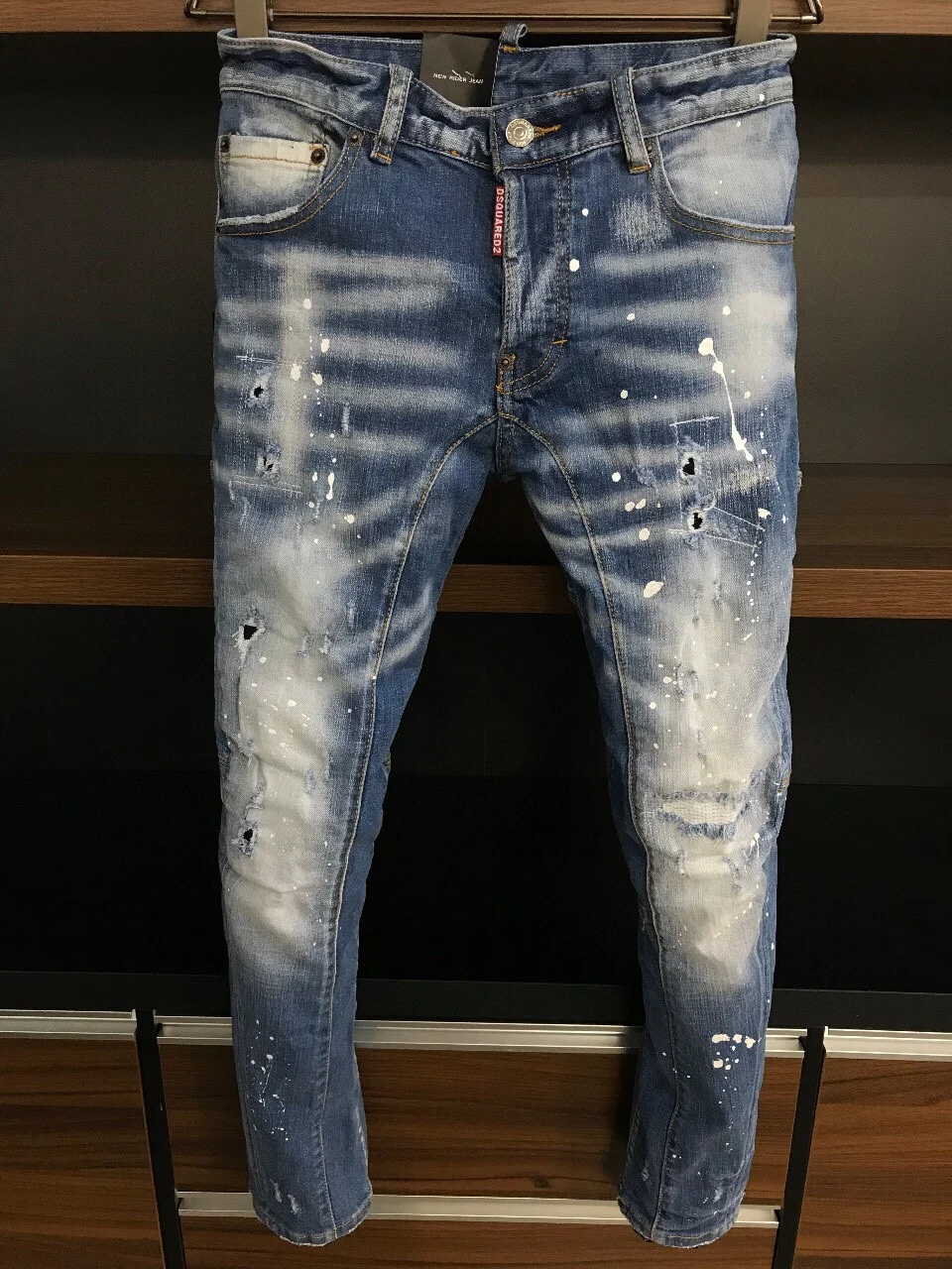 

Мужские синие узкие джинсы, роскошный бренд DSQ D2, Стрейчевые синие джинсы, джинсы с застежкой-молнией, синие прямые джинсы