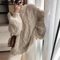 WTEMPO Long Sleeve Vintage Twist Knitted Sweater Women Purple Red Knitwear Loose Pullover Jumper Female Clothing Winter New 1
