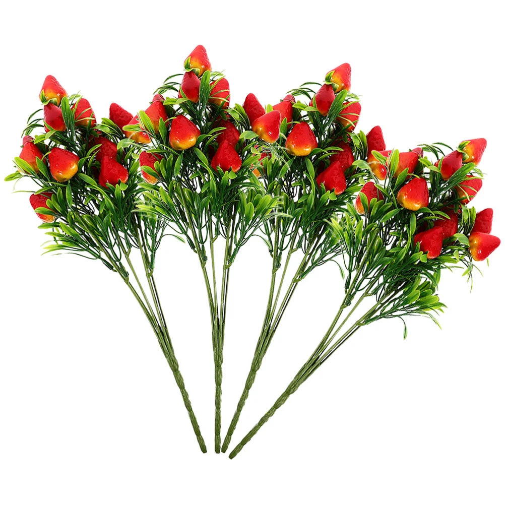 

4 Pcs Green Plants House Decorations Home Artificial Ornaments Fake Fruits Vases Bouquet Pvc Supplies Office Strawberries