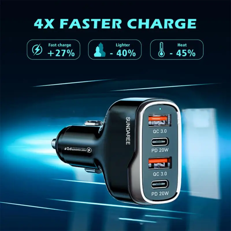 

40W Dual PD+dual USB Car Charger QC3.0 Cell Phone Charger Fast Charging Cigarette Lighter Adapter USB Socket In The Car Parts
