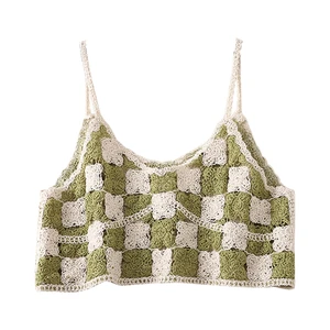 Image for Women Autumn Sleeveless Crochet Knitted Crop Top C 