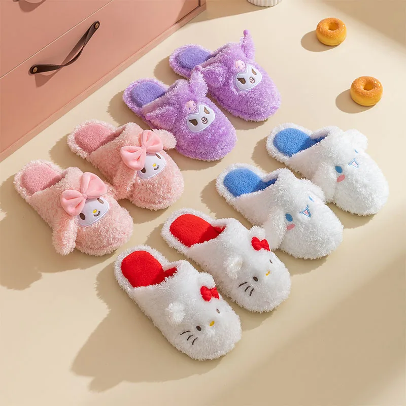 

Kawaii Sanrio Anime Slipper Cute My Melody Kuromi Cartoon Student Comfortable Plush Non-Slip Home Toys Shoes Girls Gifts