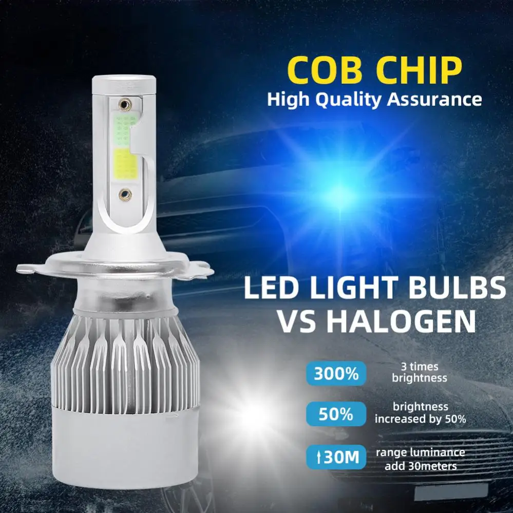 

Dual Color in 1 COB LED Car Headlight 36W 3800LM H4 6000K White+8000K Ice Blue Hi or Lo Beam Auto Fog Lamp Car Head Light Bulb