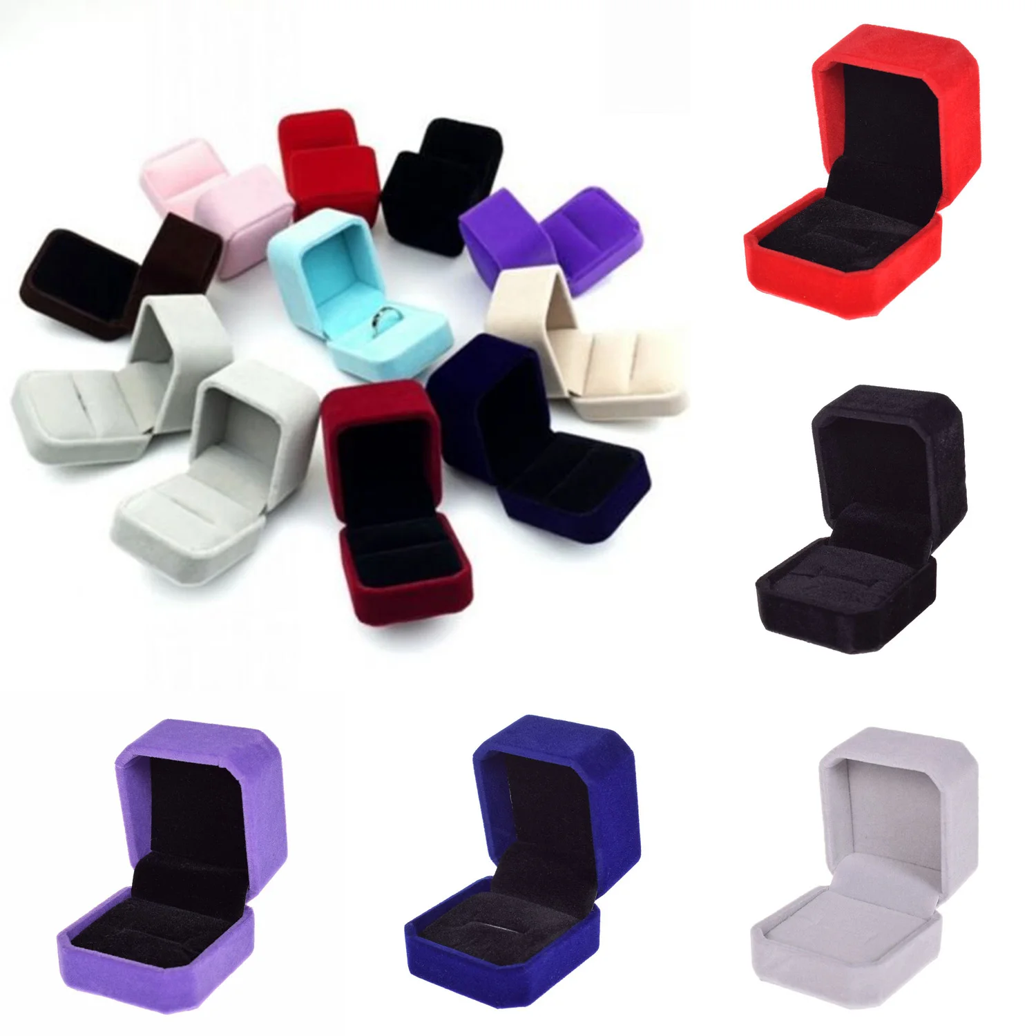 

Square Red Velvet Ring Box Jewelry Case Storage Organizer Gifts Earrings Packaging Box Portable Travel Wedding Accessories 2022