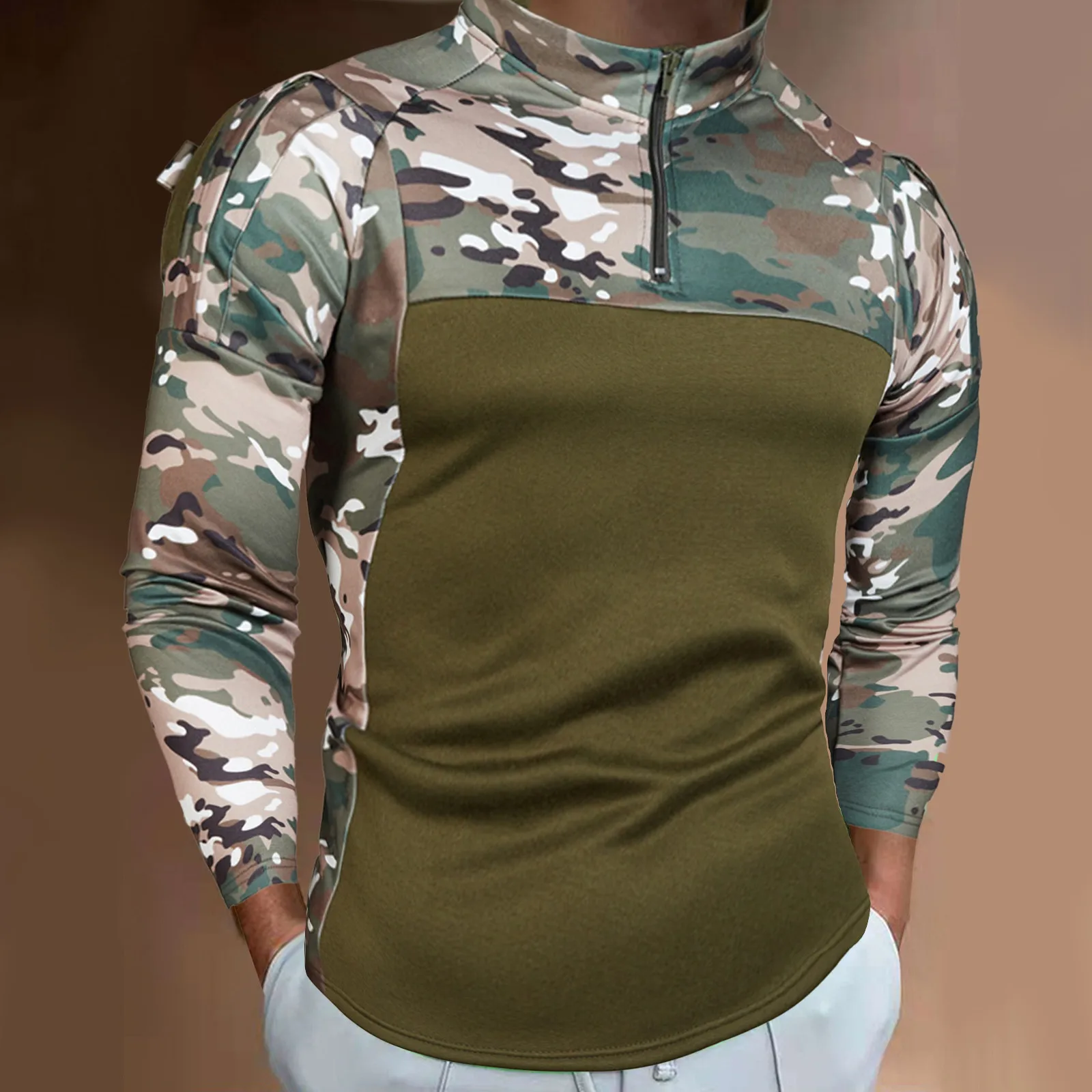 

Мужская камуфляжная блузка на молнии, с воротником-стойкой