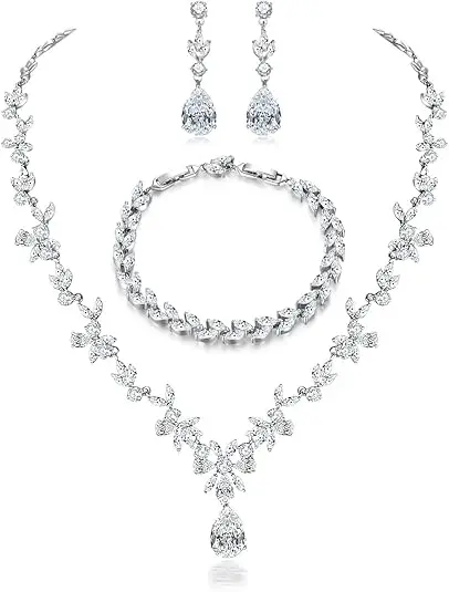 Женское Ожерелье Серьги-подвески браслет набор украшений с белым кубическим