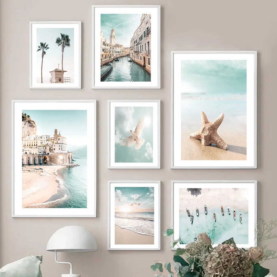 

Sunset Beach Coconut Tree Ship Starfish Seagull Wall Art Canvas Painting Nordic Posters And Prints Picture For Living Room Decor