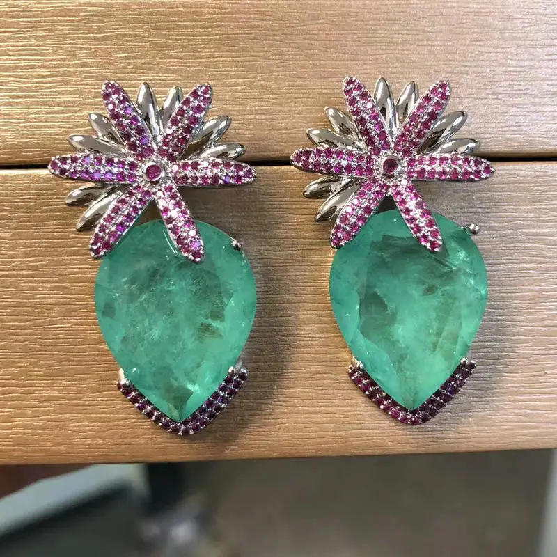 Билицветные цветочные серьги с фианитами для женщин, свадебные украшения