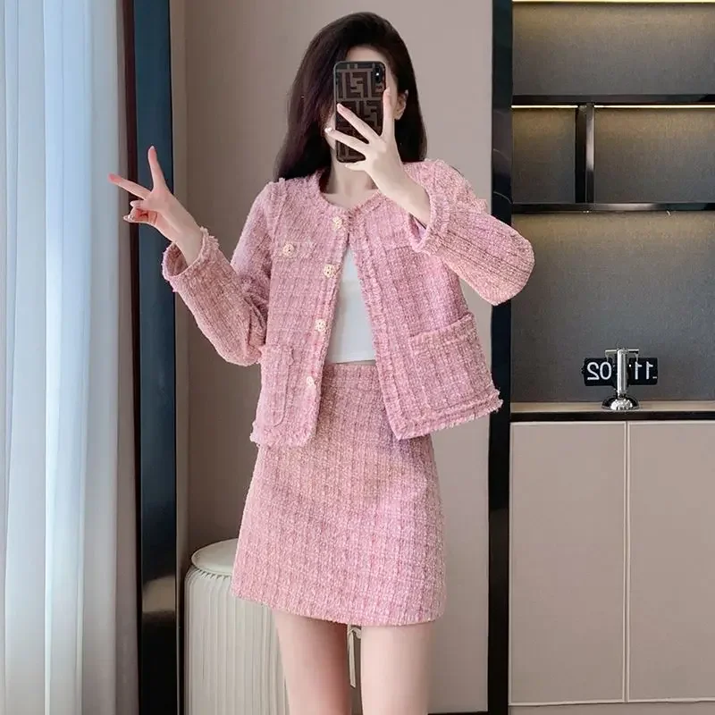 UNXX Осенняя твидовая юбка комплект из 2 предметов корейское однобортное