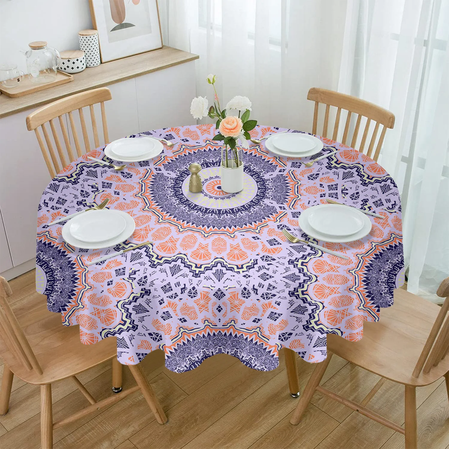 

Индийские скатерти из линий абстракции для обеденного стола, водонепроницаемая круглая скатерть для кухни, гостиной