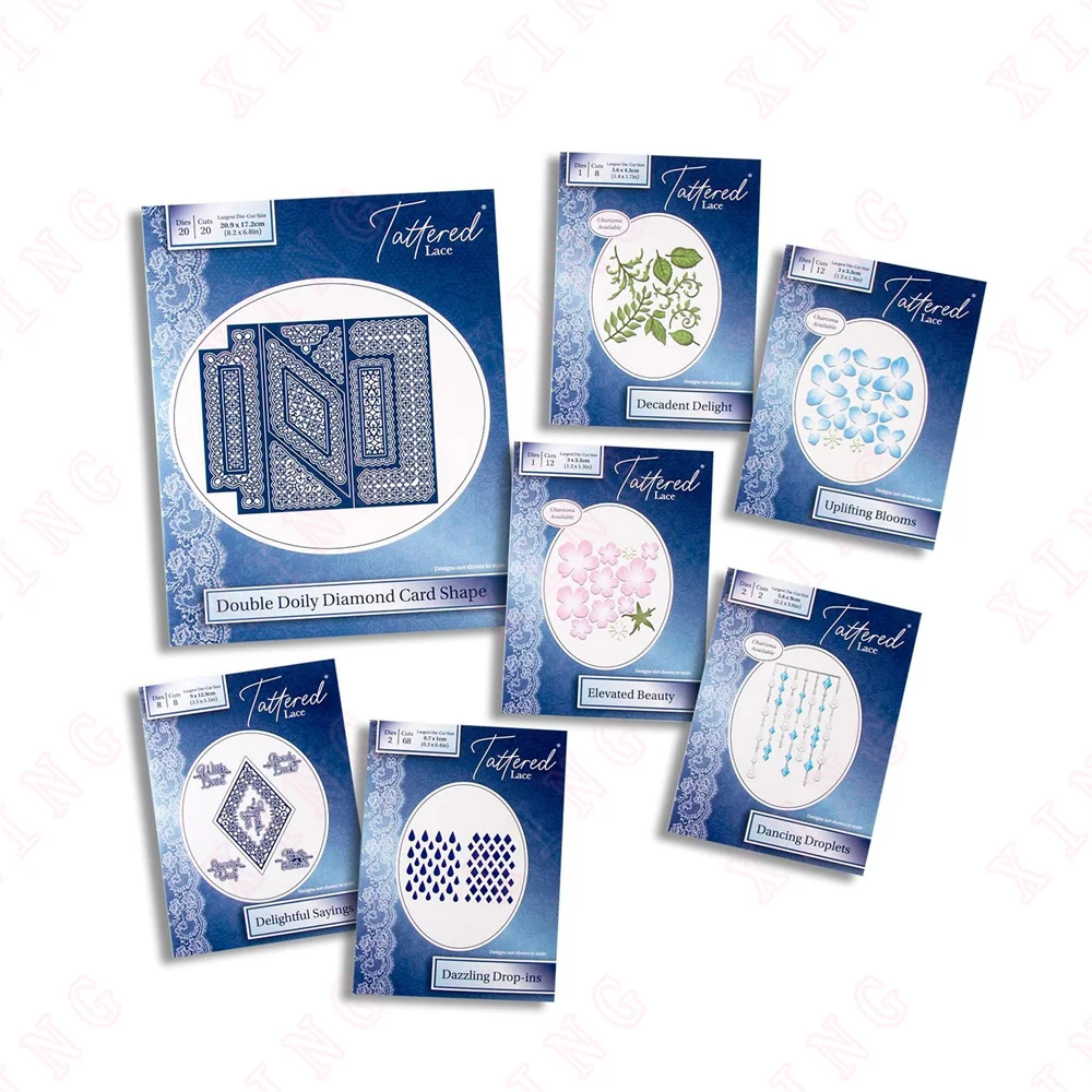 

New Diy Decoration Embossing Craft Molds Drop-ins Droplets Sayings Delight Blooms Beauty Double Doily Diamond Card Shape Die Set