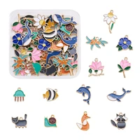 52pcs mixed alloy enamel cat fish fox animal flower charms pendants for earring bracelet necklace diy jewelry making supplies