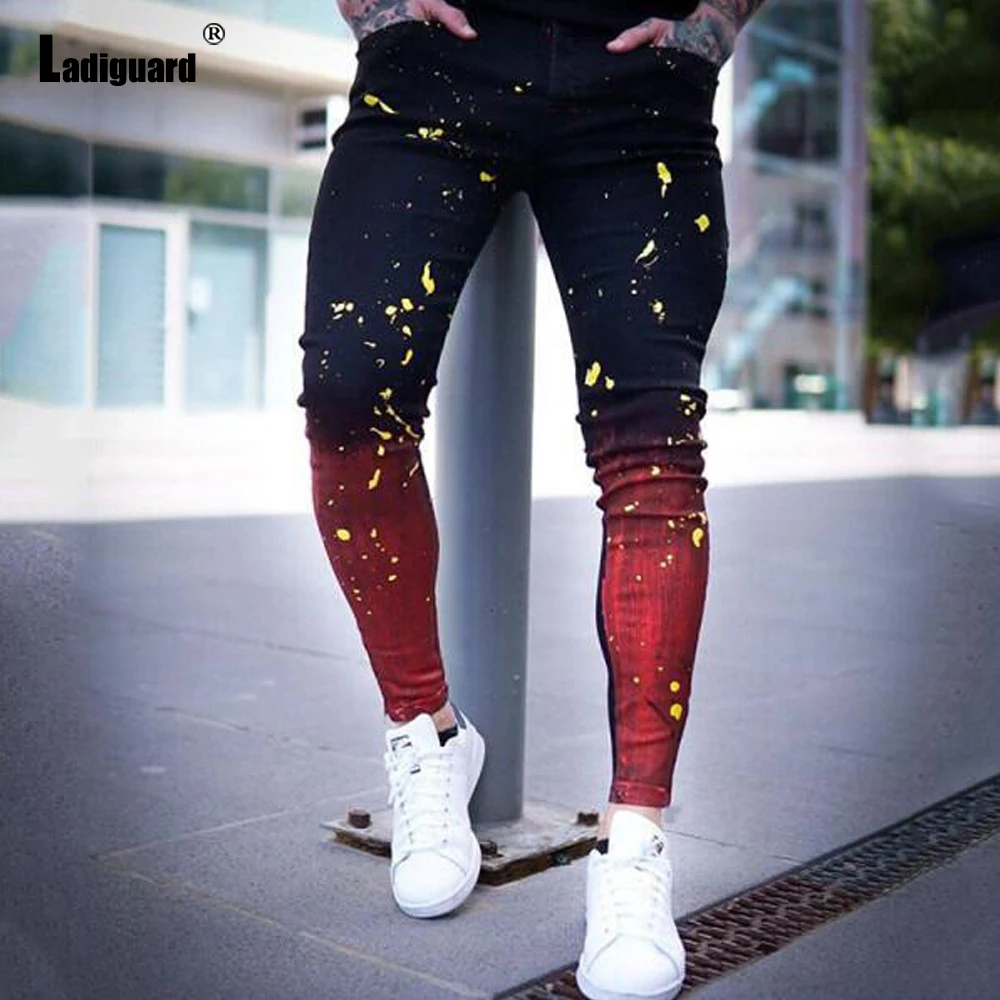 Ladiguard 2022 Sexy Men Workout Skinny Gradient Print Pants Stand Pocket Trouser Plus Size Mens Fashion Elastic Waist Sweatpants