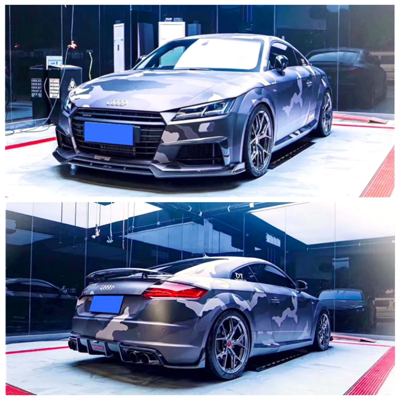 

Real Carbon Fiber Bumper Front Lip Splitter + Rear Diffuser + Spoiler +Wind Knife Exhaust Cover For Audi TT TTS 2016 2017 2018