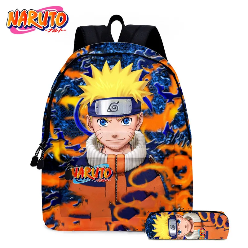 

2pcs/set Backpack + Pencil Case Naruto Anime Children Backpack Boys Girls Teenager Waterproof Schoolbag Double-deck Backpack Set