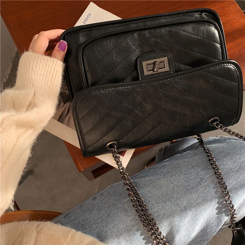 Designer Bags Luxury Purses and Handbags Fashion Cover Black Smooth Surface All-match Crossbody Shoulder Bag for Women Trendy