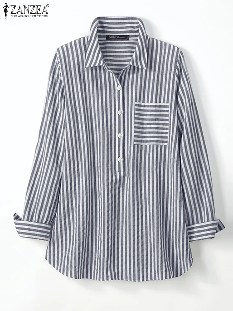 ZANZEA весенние женские топы элегантные офисные блузки с лацканами и длинными