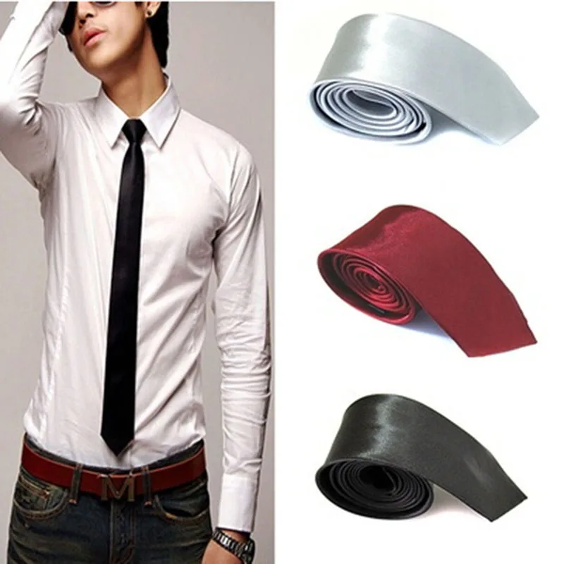 

Elegant Solid Color Necktie For Men Casual Slim Plain Mens Solid Skinny Neck Party Wedding Tie Silk Neckties
