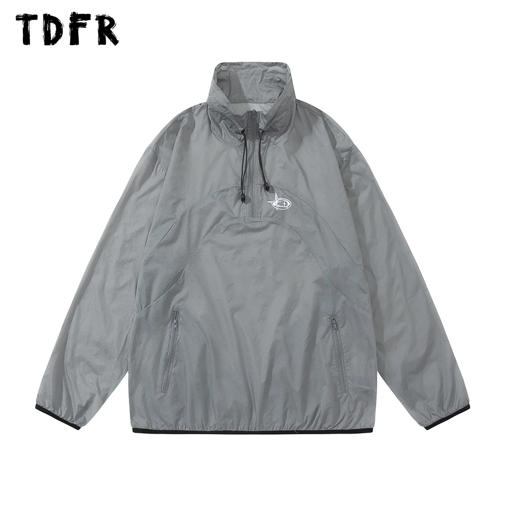 

Print Hooded Windbreaker Mens Stand Collar Loose Safari Style Loose Long Sleeve Jacket Men