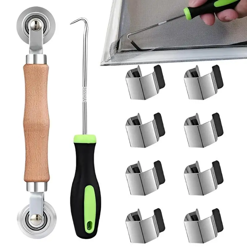 

Screen Door Repair Tool Screen Repair Kit Flat Screen Spline Roller Window Replacement Tool Removal Hook And 8 Screen Clips