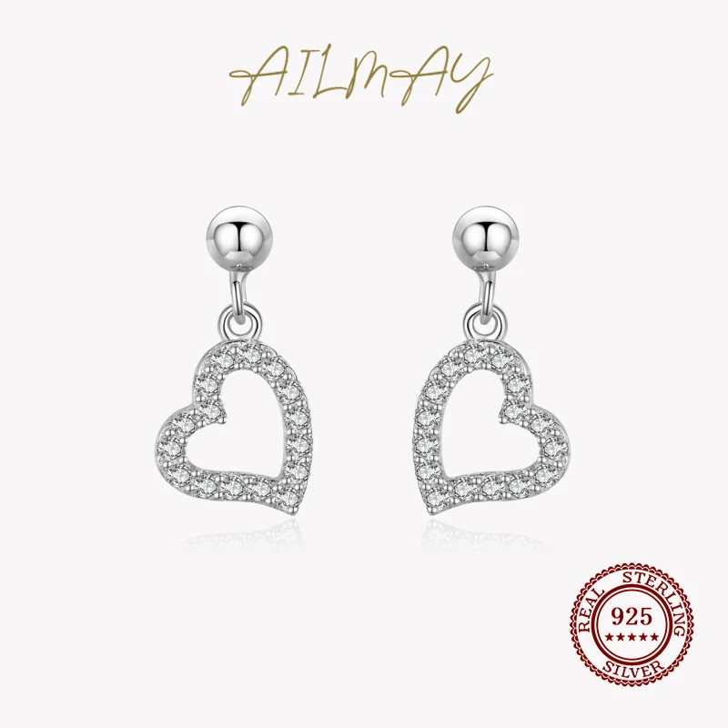 

Ailmay 925 Sterling Silver Romantic Love Hearts Stud Earrings Charm Light Luxury Stud Earrings For Women Party Fine Jewelry
