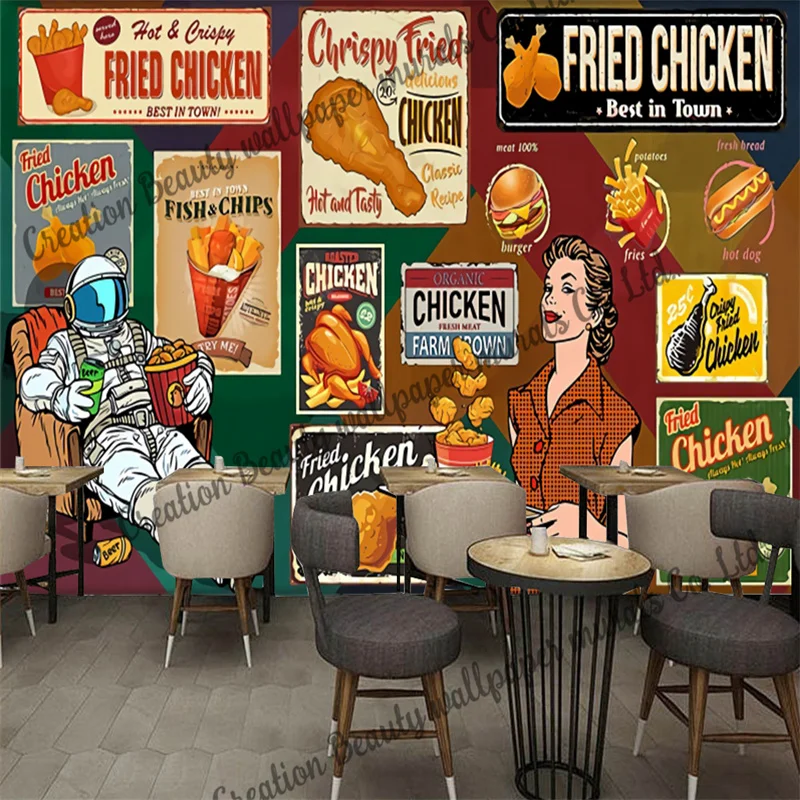Custom Fast Food Fried Chicken Wallpaper Industrial Decoration Mural Restaurant Burger Snack Bar Background Wall Papel De Parede images - 6