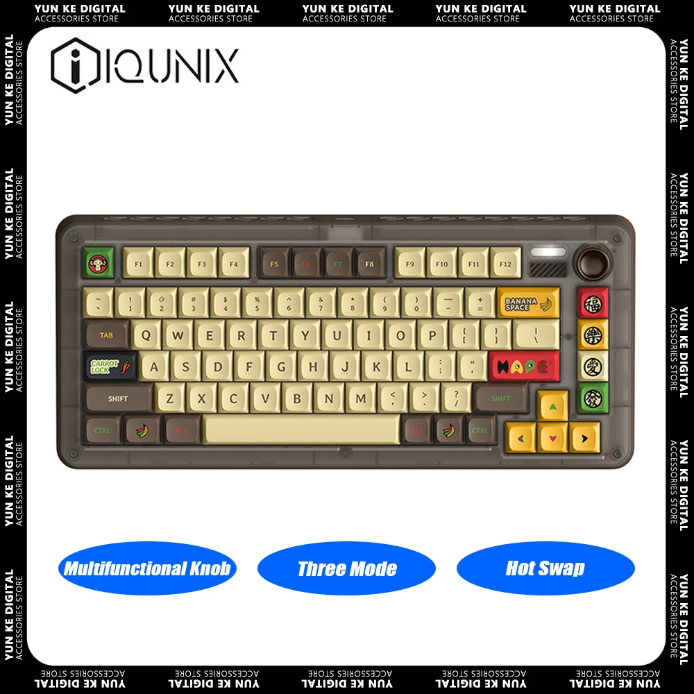 

IQUNIX ZX75 Mechanical Keyboard Wireless Three Mode Hot Swap Multifunctional Knob Gaming Keyboard 81 Keys RGB Gamer Mac Office