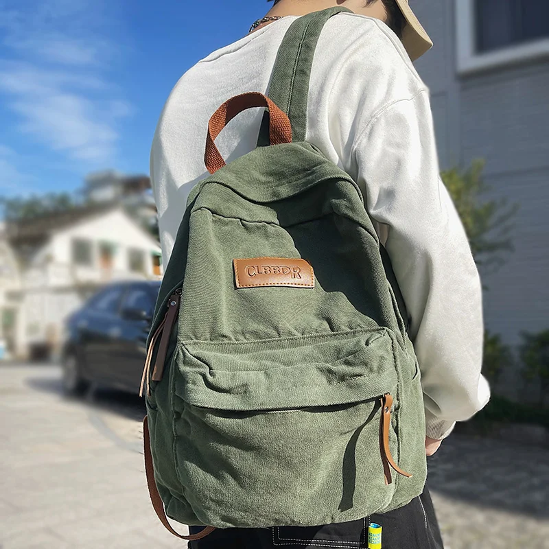 

New Cool Girl Boy Canvas Green Laptop Student Bag Trendy Women Men College Bag Female Backpack Male Lady Travel Backpack