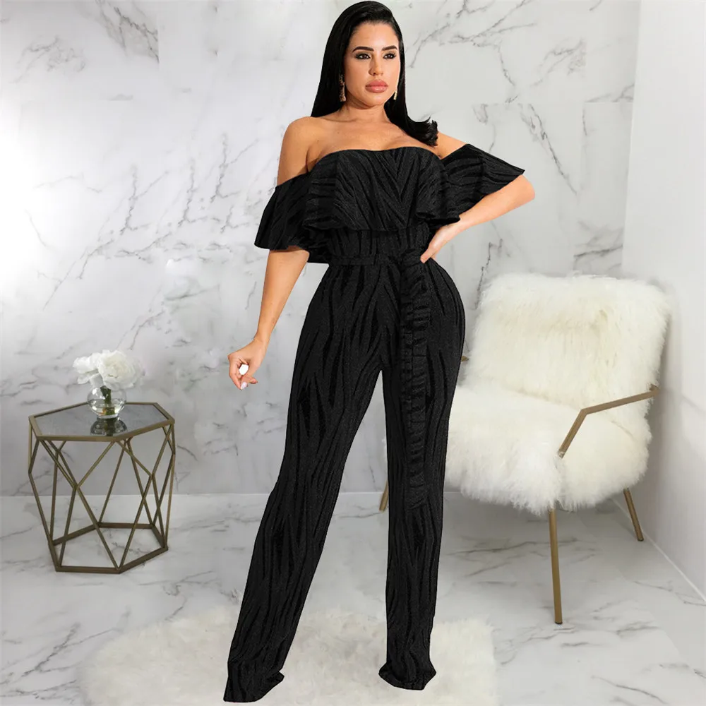 

Ruffle Party Jumpsuits Sexy Ladies Off Shoulder Falbala High Waisted Skinny Long Jump Suit One Piece Overall Women Romper Summer